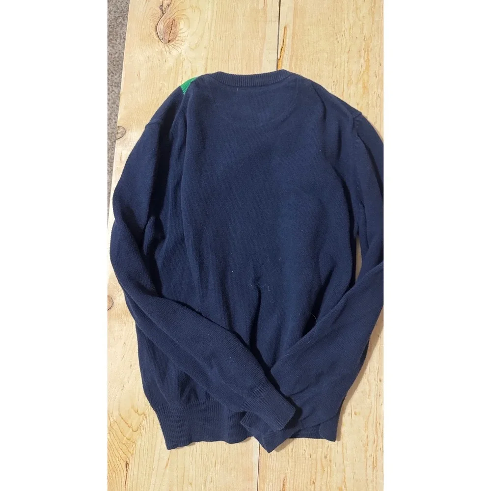 American‎ Eagle Outfitters Navy Blue Argyle V-Neck Cotton Sweater Womens Medium